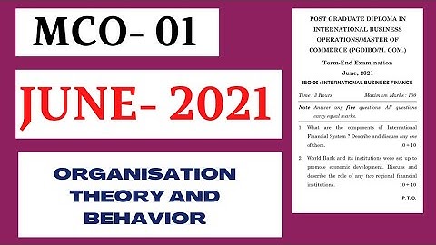 MCO-1||Organisational Theory and Behaviour ||JUNE-2021||QUESTION PAPER||MCOM||