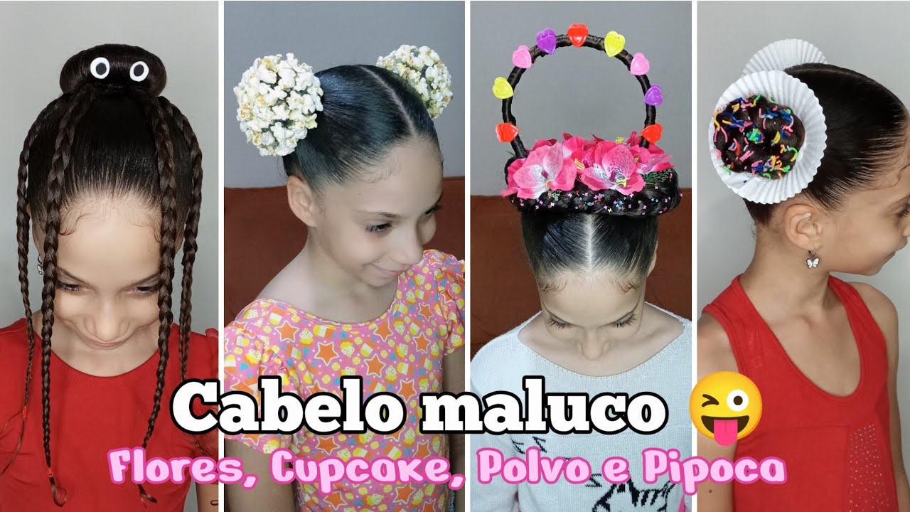 4 inspirações.cabelo maluco para menina 🧁🍿🌸🐙 |semana cabelo maluco nas escolas