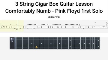 Comfortably Numb - Pink Floyd 1rst solo - Play Along Tab & Track - 3 String Cigar Box Guitar Lesson
