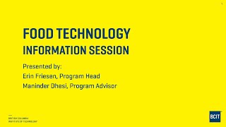 BCIT Food Technology Online Info Session 2021 02 04