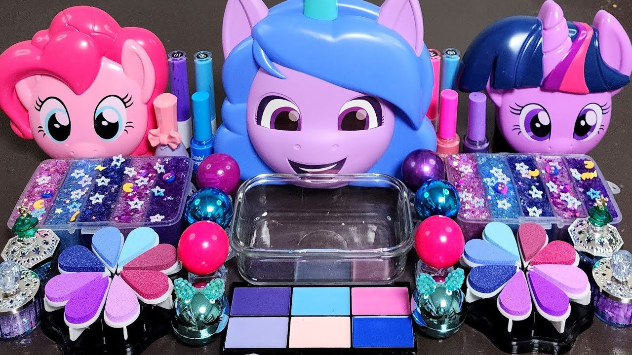My Little Pony Slime Mixing Makeup,Parts,Glitter Into Slime!Satisfying