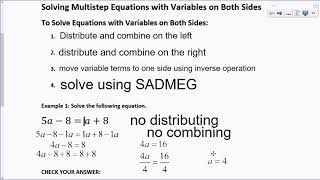 Multistep Equation with Variables on Both Sides (u2 d3 notes)