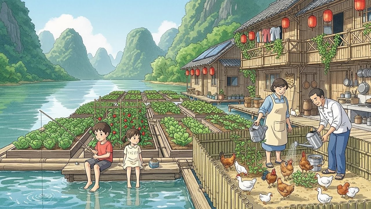 A Calm Family Day on a Houseboat | Ghibli Silent Life