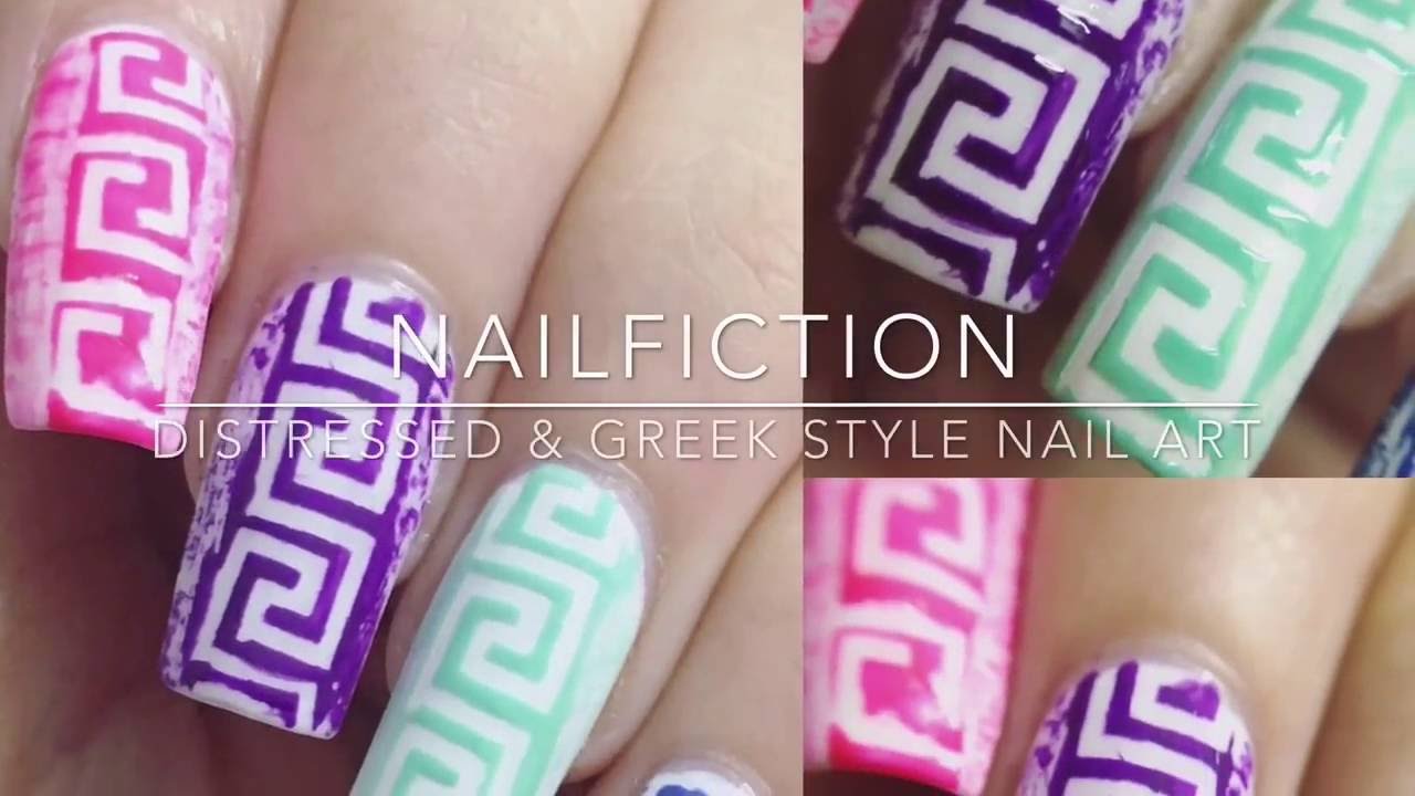 Distressed & Greek Pattern Nail Art - Dry Brush Technique