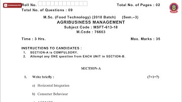 MSC 3RD SEM FT AGRIBUSINESS MANAGEMENT NOV 2019 | PTU
