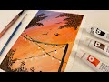 رسم غروب الشمس بألوان الأكريليك/draw sunset by acrylic