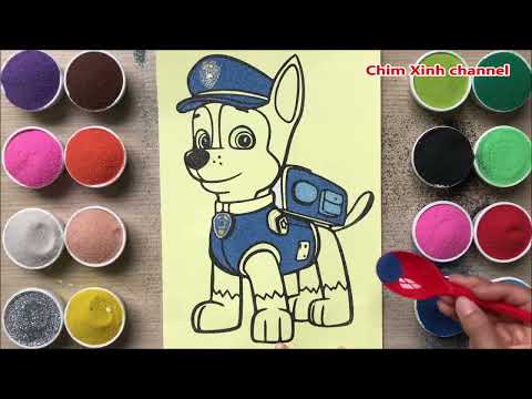 TÔ MÀU TRANH CÁT CHÚ CHÓ CỨU HỘ CẢNH SÁT - Sand painting paw patrol chase @ChimXinhChannel​