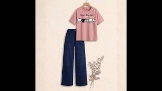 Soft pink white flower printed & Crisp Sky blue : The Ultimate Wide-Leg Denim Set” screenshot 4