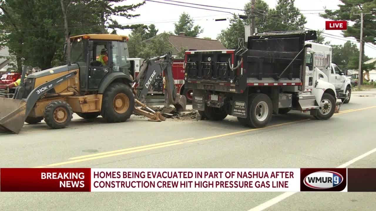 Homes being evacuated in part of Nashua after construction crew hit