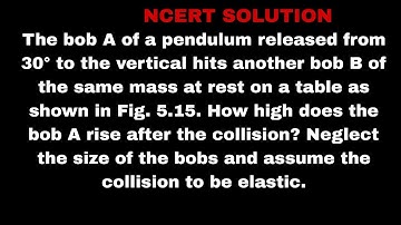 The bob A of a pendulum released from 30° to the vertical hits another bob B of the same mass at res