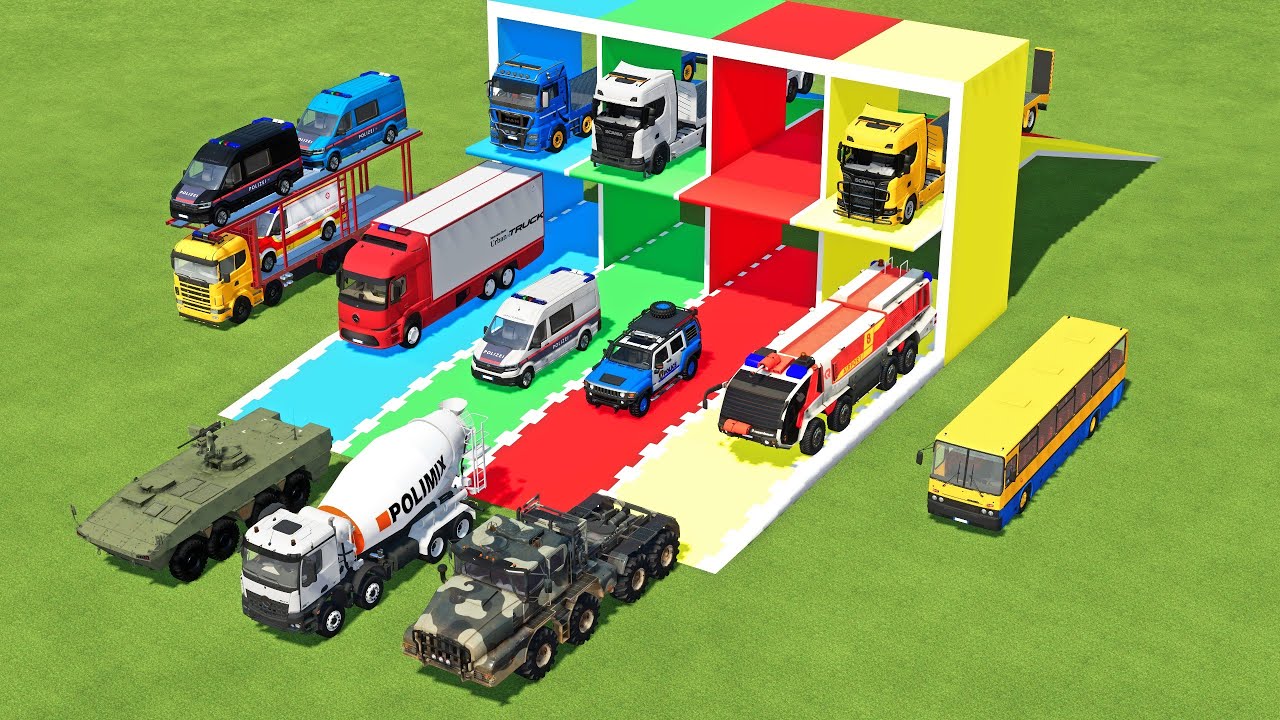 TRANSPORTING AMBULANCE, FORD POLICE, SERVICE TRUCK, FIRE DEPARTEMENT, MERCEDES MINI BUS - FS22