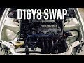 D16y8 engine swap  first start  civic eg