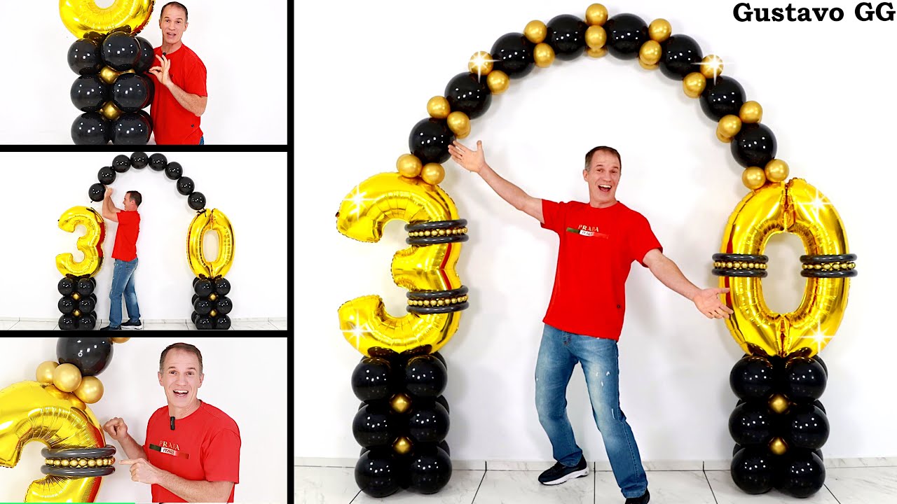 COMO HACER UN ARCO DE GLOBOS 😊👍 decoración con globos para cumpleaños 30 años✨ Gustavo gg