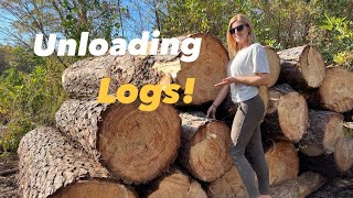 Unloading a TON of LOGS on a Monday! (We better GET to SAWING!!!)