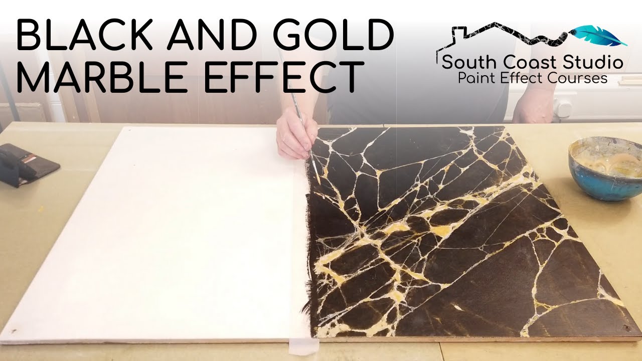 Black and Gold Marble Effect Painting Technique 