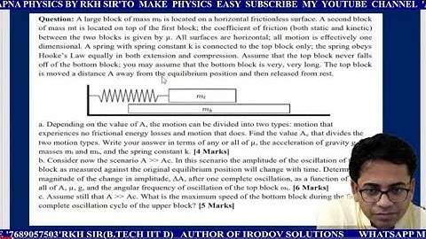 SHM GOOD LEVEL QUESTION OF US OLYMPIAD By RKH Sir(B.TECH IIT D) AUTHOR OF IRODOV SOL.