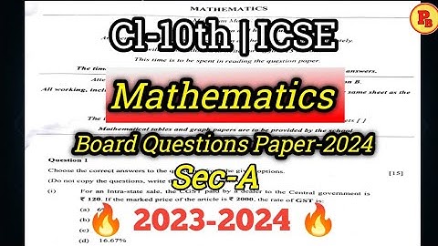 Mathematics|| Board Q.paper 2024 || Part-A|| Full solution ||Cl-10th ICSE @ProblemsBeater