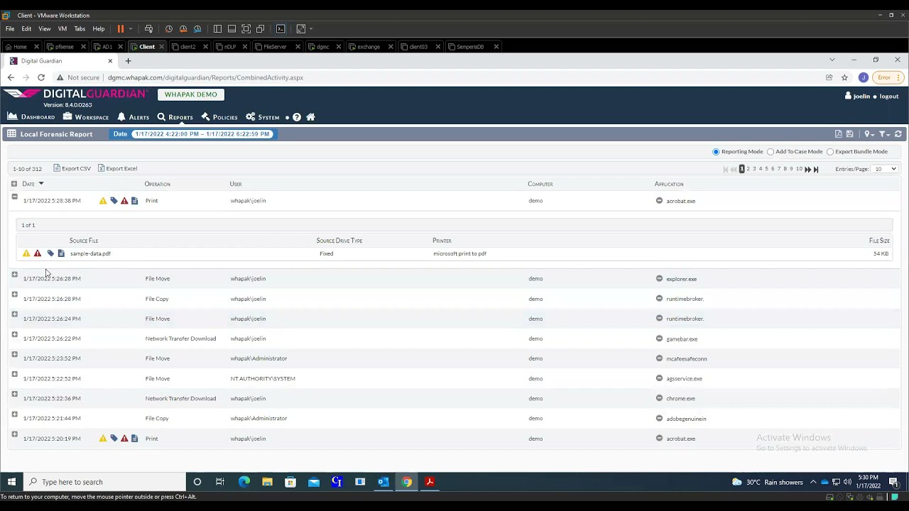 Digital Guardian Investigation Module -  File Capture for Printing