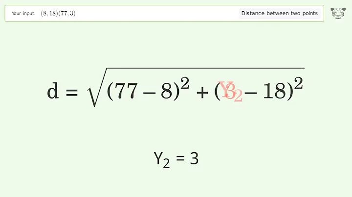 Find the distance between two points p1 (8,18) and p2 (77,3): Step-by-Step Video Solution