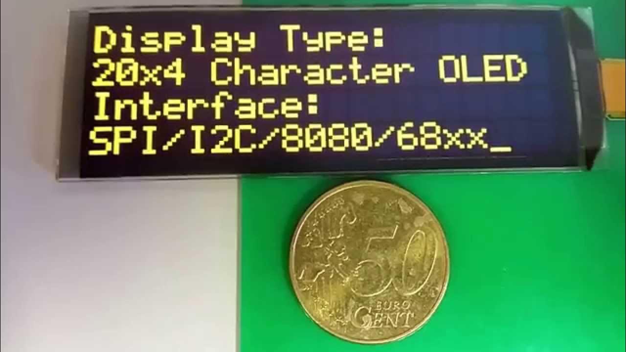 20x4 Character OLED | US2066 | Interface: I2C / SPI / 68xx / 8080 - YouTube