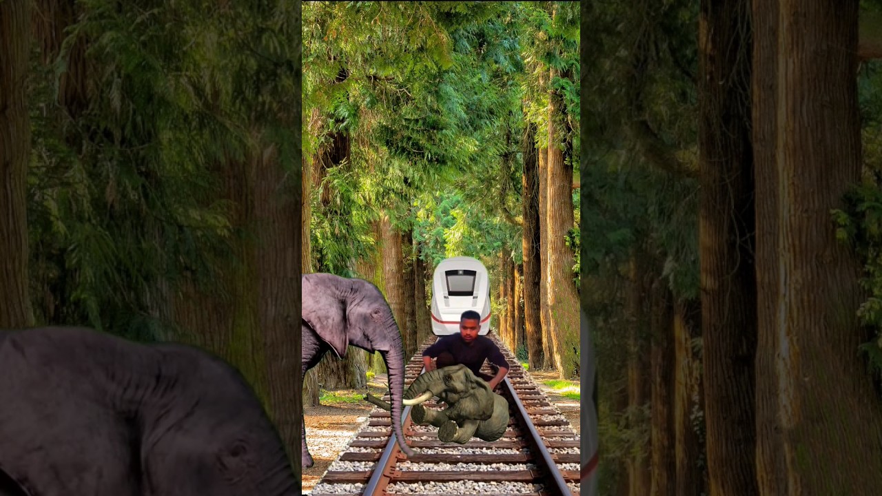 Mother Elephant Stop The Train & Save Baby Elephant - Funny vfx video 🐘🐘🐘