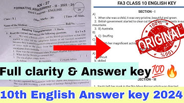 💯10th english fa3 Answer key 2024|ap fa3 10th class English Question paper with answers 2024