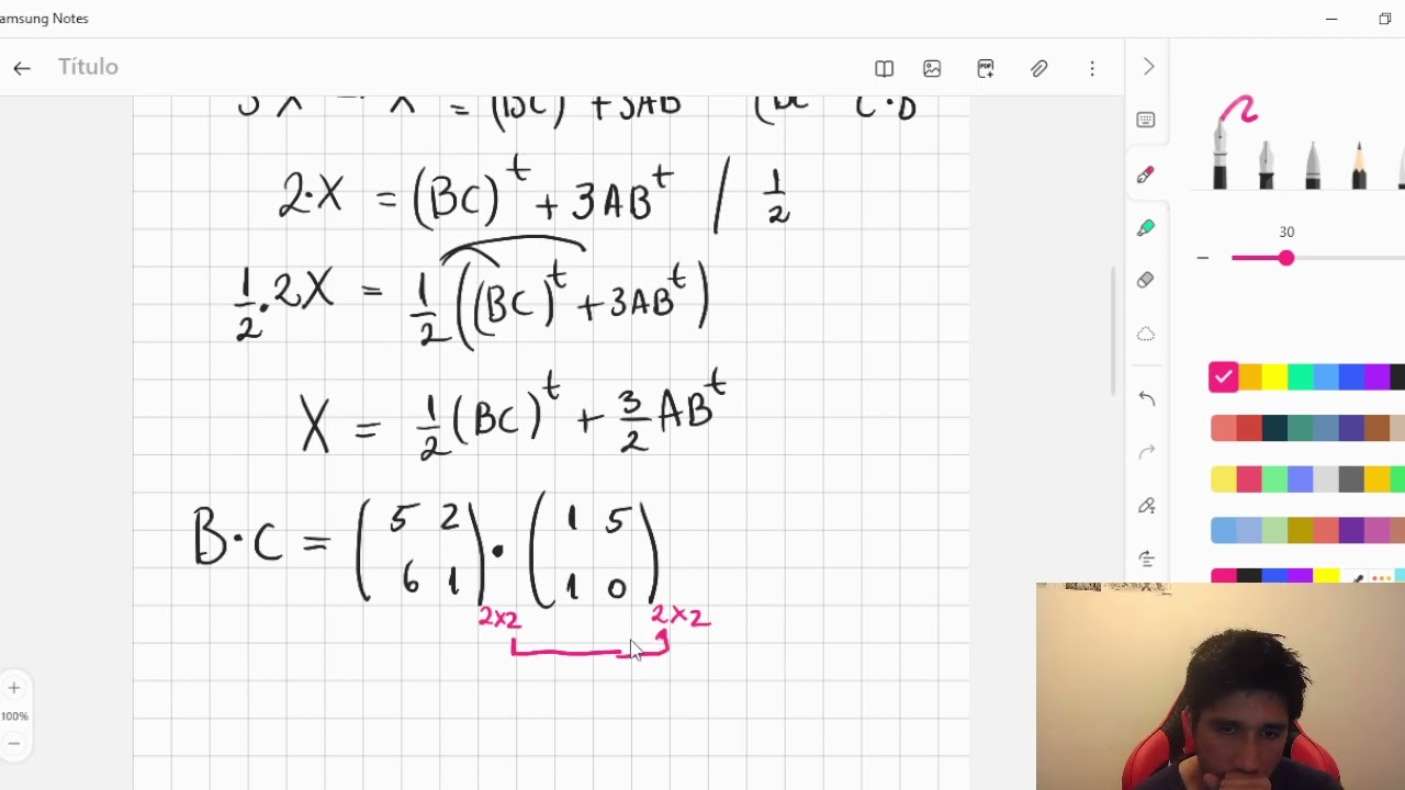 Determinar una matriz, de modo que la ecuación matricial se satisface