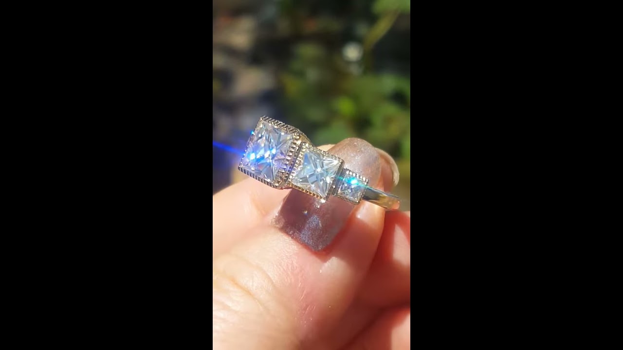 French Cut Moissanite 5 Stone Ring With Yellow Gold Milgrain Bezels And Filigree