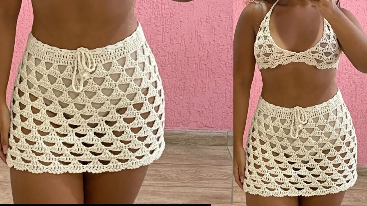 SAIA OU SAIDA DE PRAIA EM CROCHÊ/ PONTO TRIÂNGULO/ FÁCIL, RÁPIDO E ECONÔMICO.