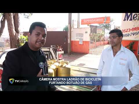 Câmera mostra ladrão de bicicleta furtando botijão de gás