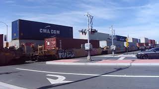 BNSF Stack Train Going West Meets Another BNSF Stack Train Going East - Riverside ,CA USA 5/8/2018
