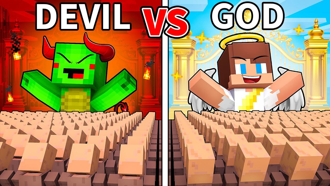 JJ and Mikey: GOD vs DEVIL 100 DAYS SURVIVE Battle in Minecraft - Maizen
