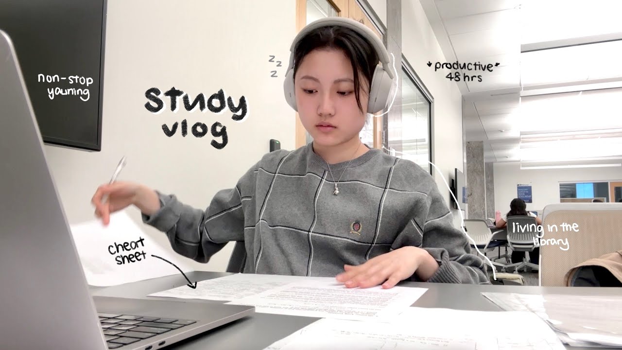48hr STUDY vlog 🖇️ library nights, exam routine, too sleepy, finding motivation, cheat sheet 𖥔 ݁ ˖