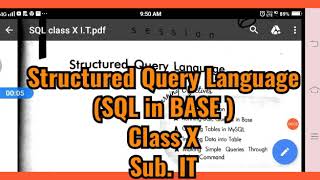 Structured Query Language (SQL in BASE ) Class X Sub. IT