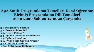 6) A9A ÖğrenmeBirimi3 Phyton Programlama Dili Temelleri 01-02-12-2020