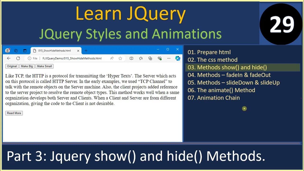 Styles | Part 3 - The JQuery show and hide methods | JQuery Tutorials ...