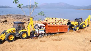 Jcb 5Cx Loading Parleg Tipper Truck | Tata Truck Accident Pulling Out Jcb 5Cx ? Cartoon Jcb | Cs Toy