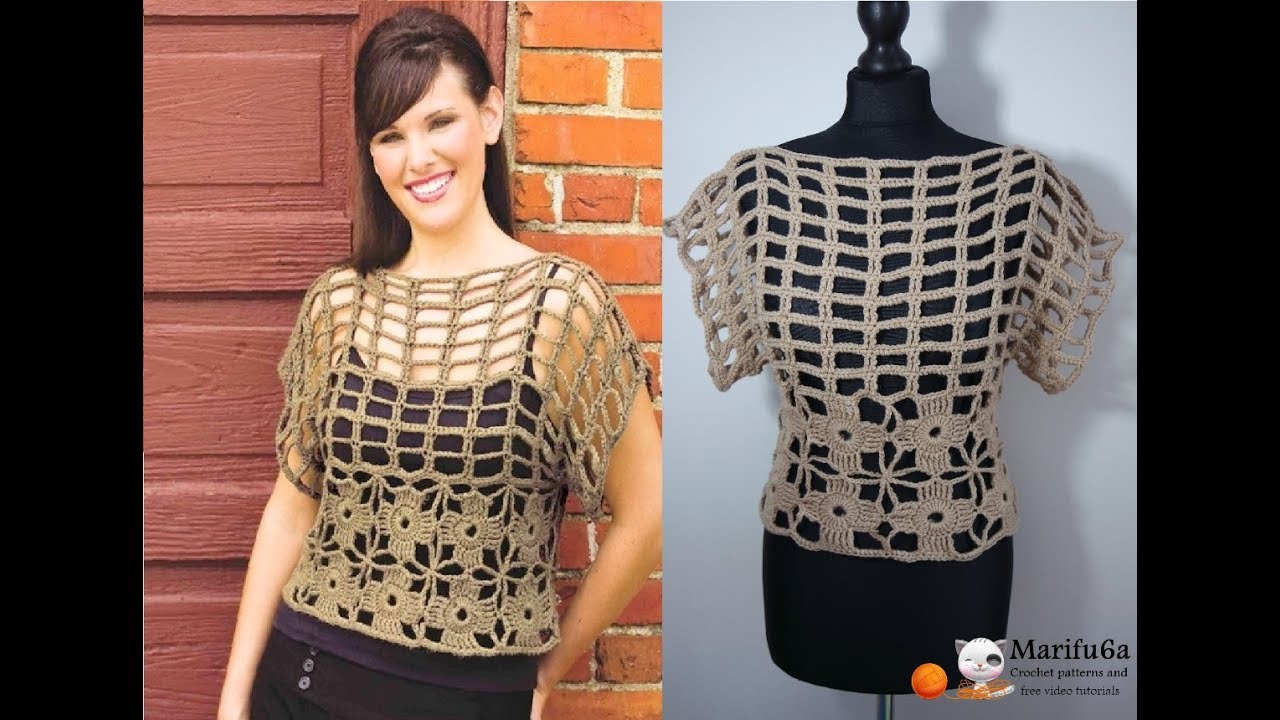 How to crochet easy beige top all sizes by marifu6a YouTube