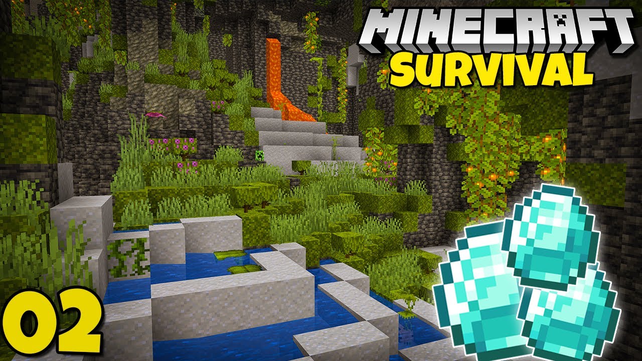 I Find a Lush Cave in Minecraft 1.18 - Let's Play Survival #2 - YouTube