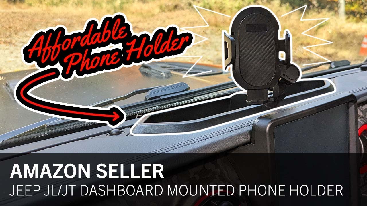 CheroCar Metal Dash Phone Holder Mount For Jeep Wrangler JL & Gladiator JT 2018+ – Black Storage Tray Combo