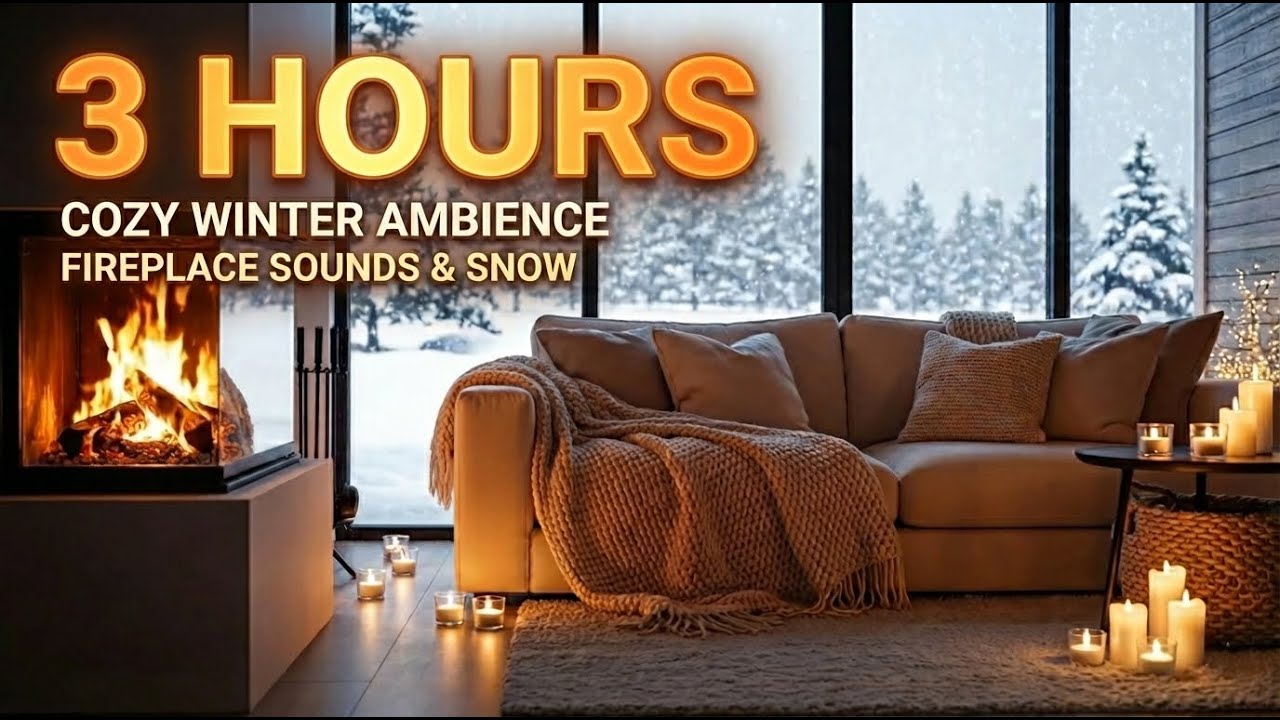 Cozy Winter Ambience: Warm Fireplace & Heavy Snowfall Outside ❄️🔥