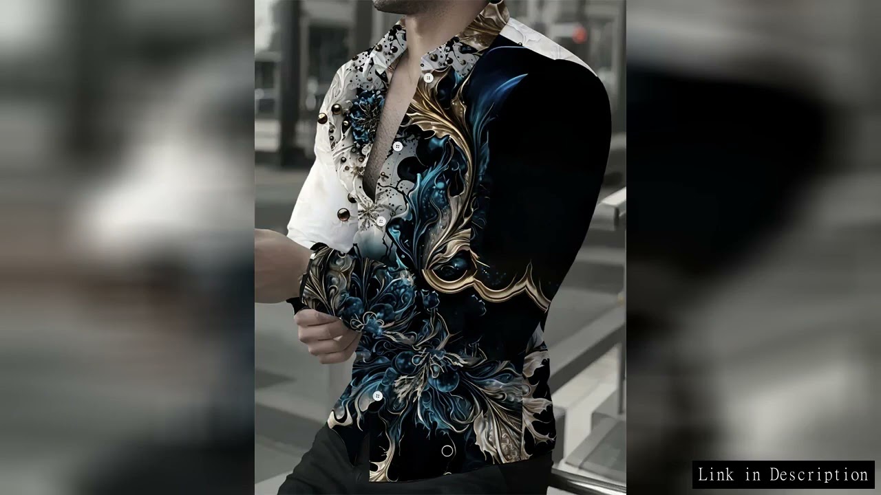 2025 Spring Men's Shirts Fashion Retro Street Texture Printed Shirts Men's Long-sleeved Lapel Shirt