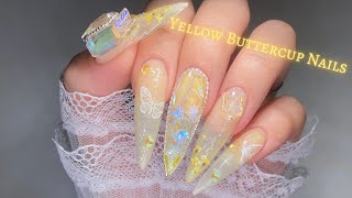 Yellow Buttercup Flower Nails 💛 | Korean Nails | Self Nail | Nail Art | ASMR