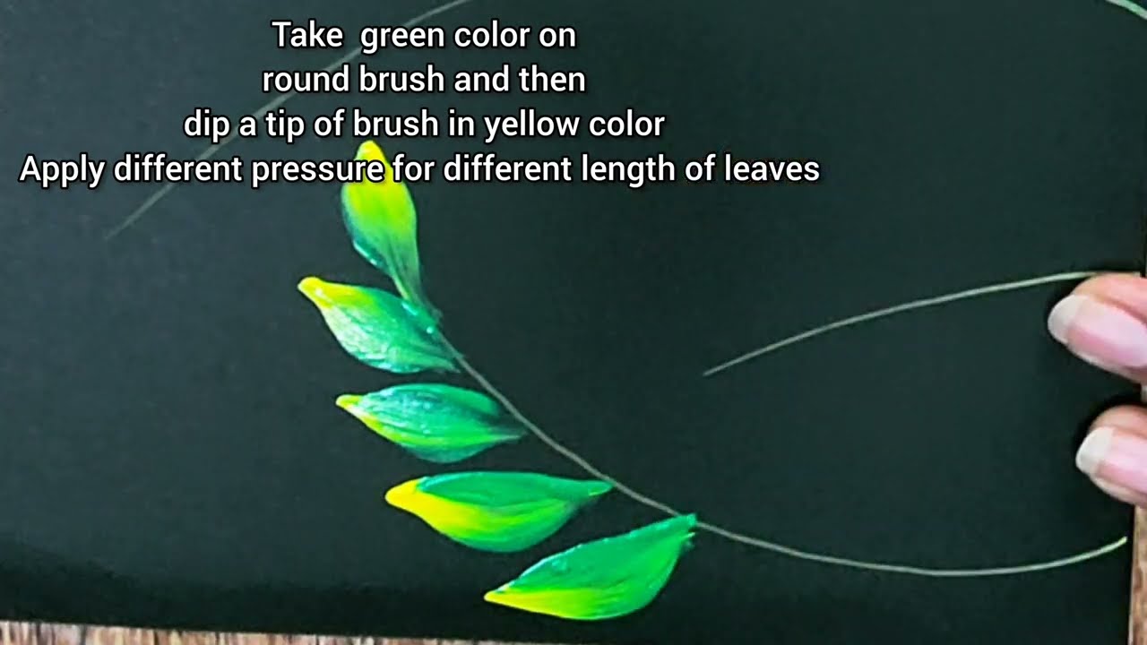Great Technique using Round Brush/ how to draw one stroke leaves #22