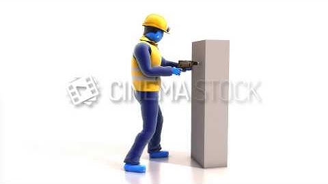 CinemaStock - 3D-Animation - 3D Animation of Blue Worker Using a Drill that requires the V-Ray Plugi