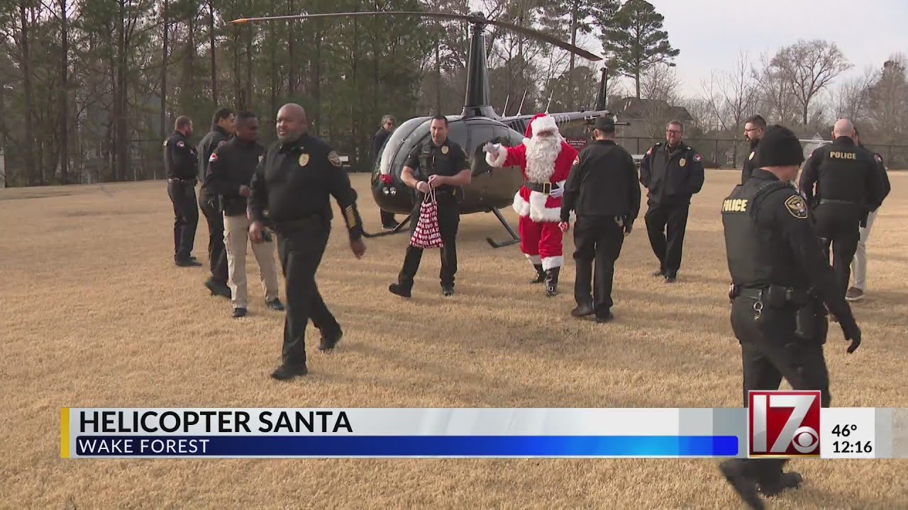 Helicopter Santa arrives in Wake Forest