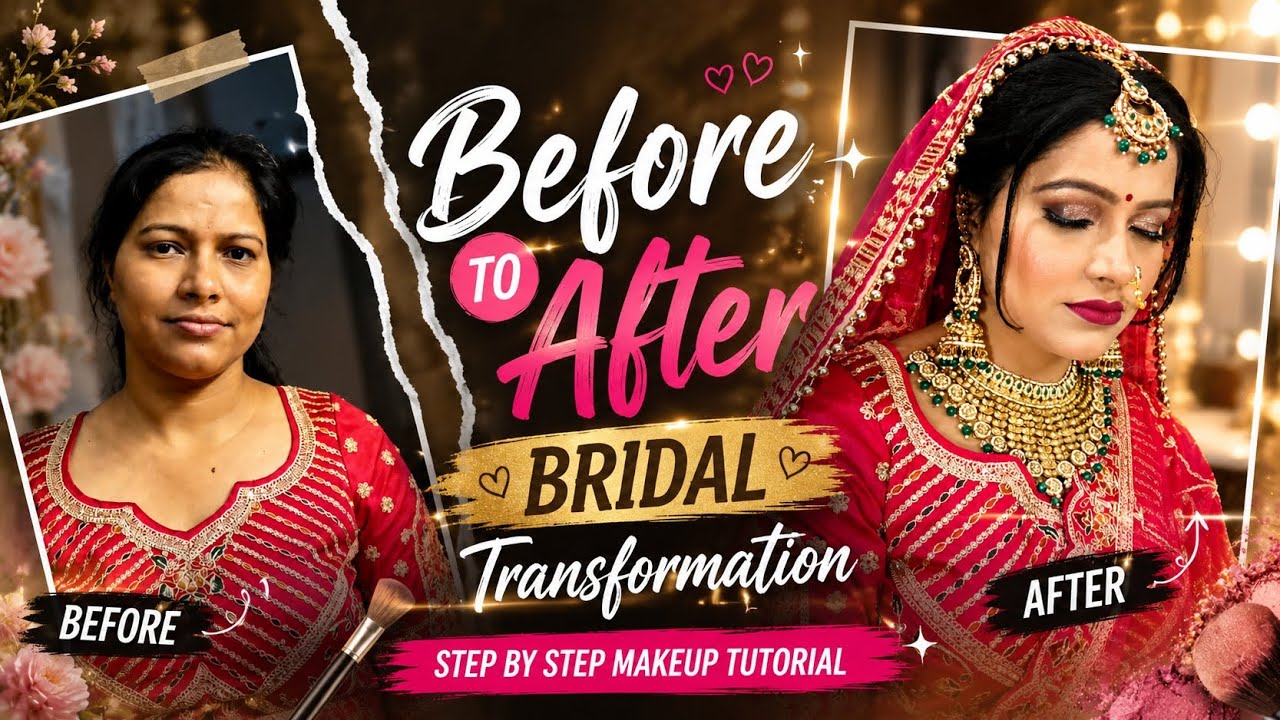 Bridal Makeup Transformation 😍 Full Step By Step Tutorial | Before To ...