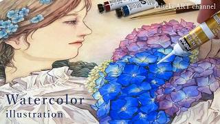 水彩イラストメイキング】紫陽花と女の子🐌Behind the Scenes of a