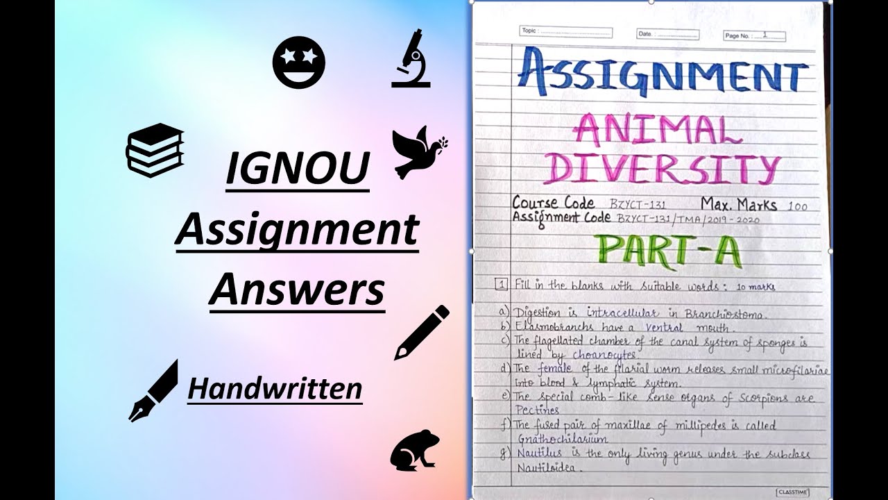 BZYCT-131 Animal Diversity Solved IGNOU Assignment | Zoology | Handwritten With Diagrams