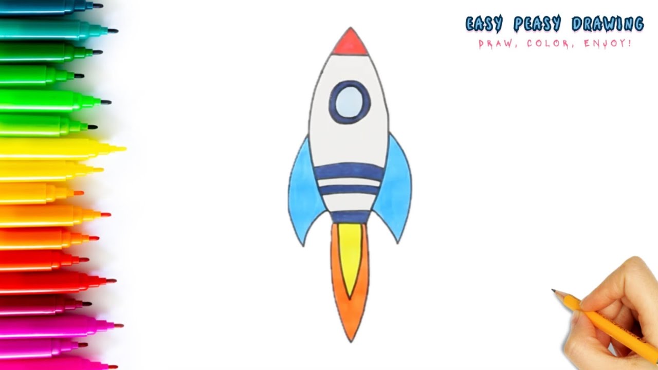 ROCKET Drawing Made EASY for Kids | Spaceship Step by Step Drawing ...